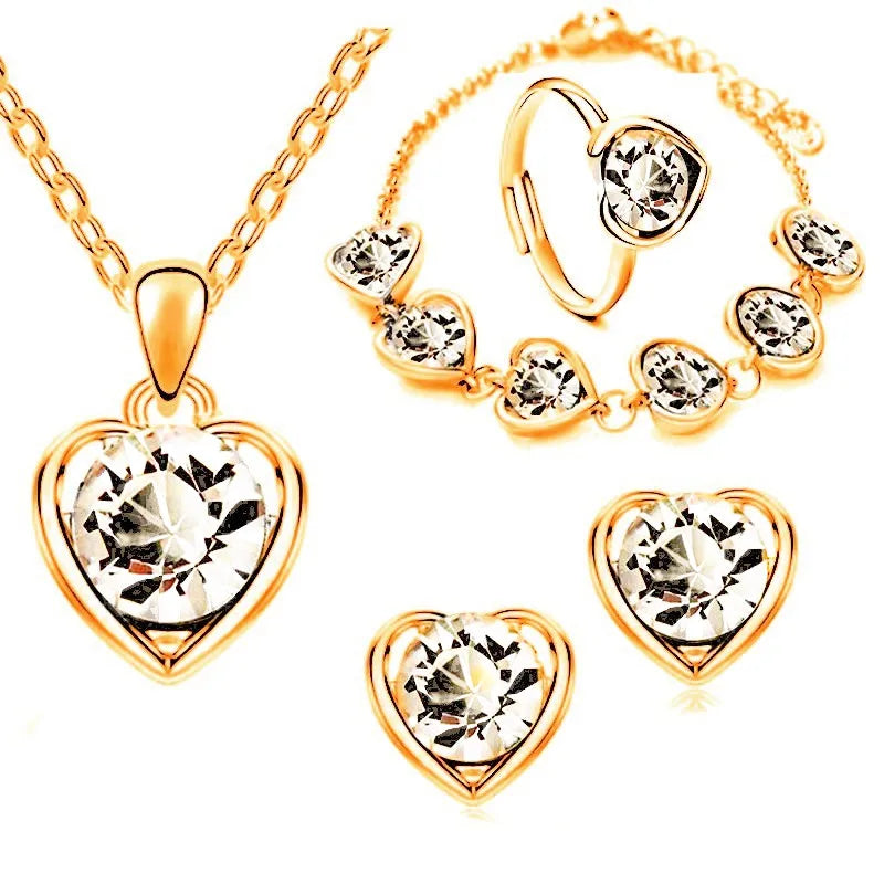 Blue Crystal Jewelry Set - Ring Necklace Earrings Wedding