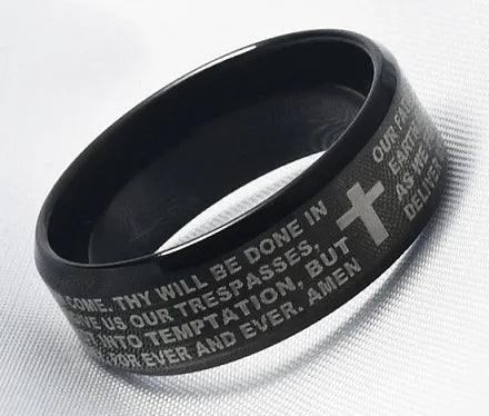 Christian Cross Bible Ring - Titanium Steel Engraved