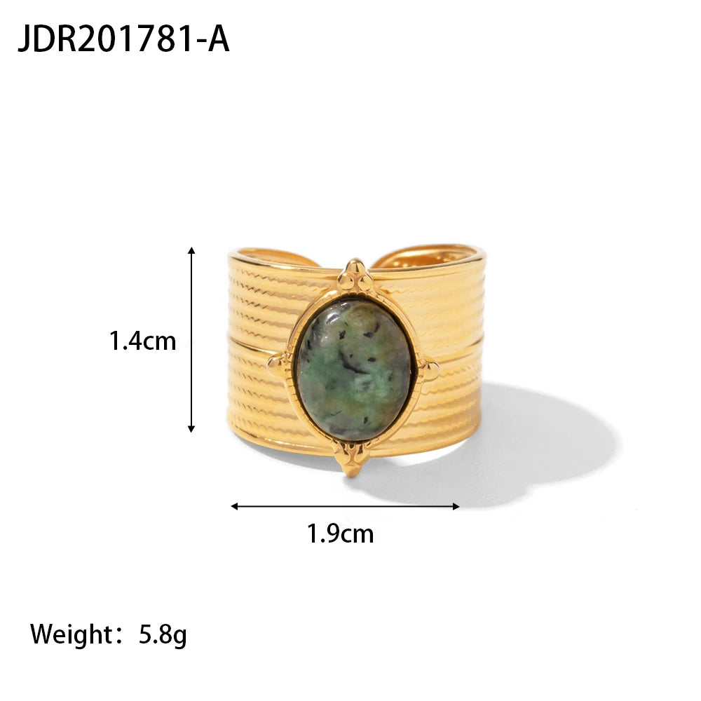 Youthway Natural Stone Ring - Waterproof Golden Steel