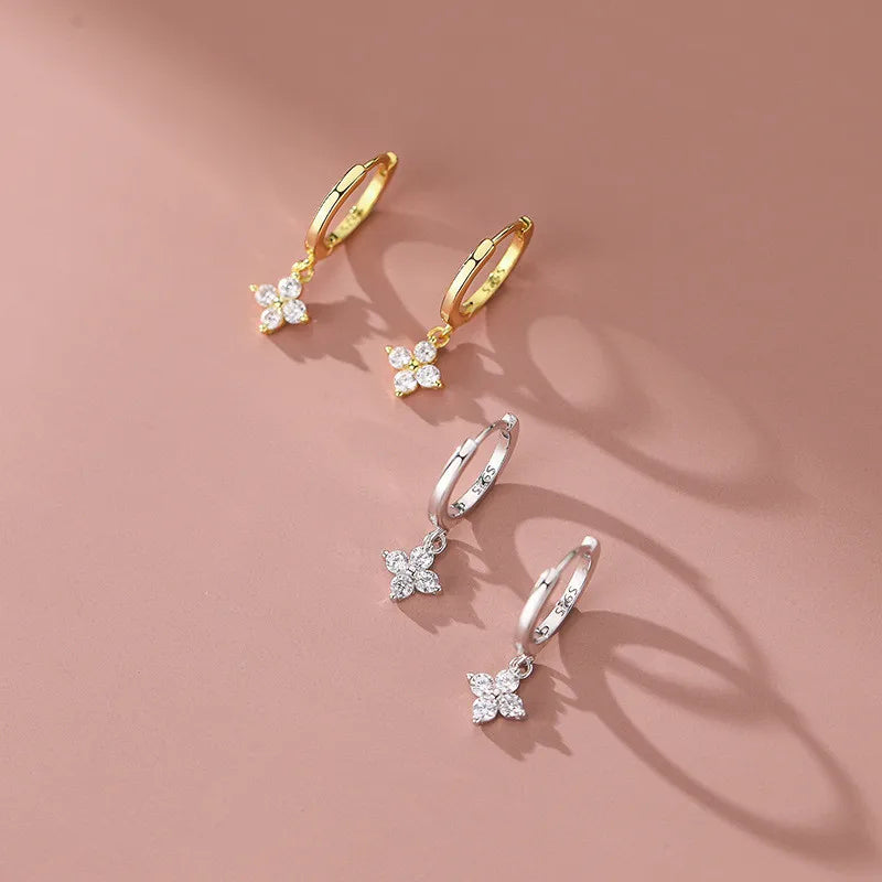 925 Silver Floral Sweet Earrings - Temperament Zircon