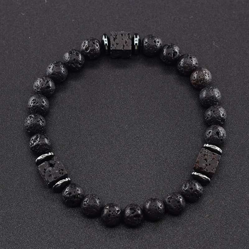 Retro Black Volcanic Bracelet - Frosted Onyx Lava Beads