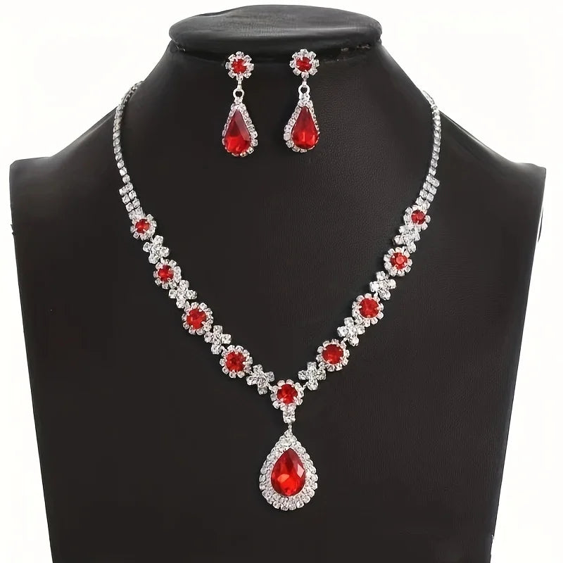 Geometric Droplet Jewelry Set - 3-Piece Necklace & Earrings