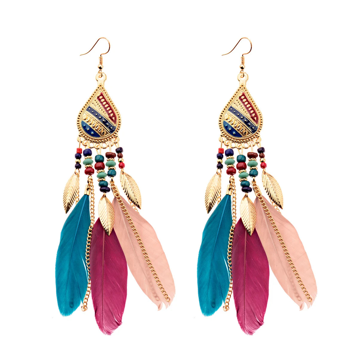 Dream Catcher Feather Earrings - Handmade Boho Tassel