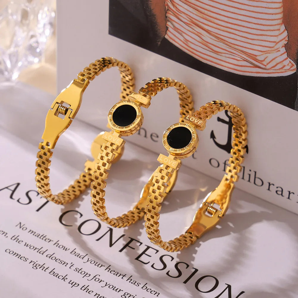 Roman Numeral Stainless Steel Bracelet - Fashion Unisex