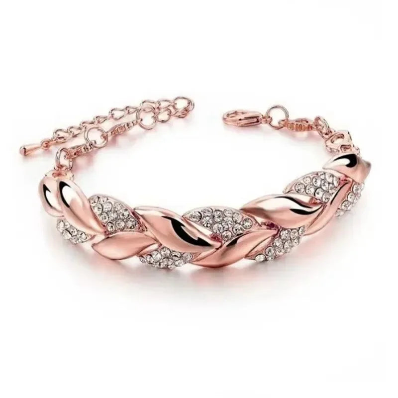 Luxury Love Braided Leaf Bracelet - Crystal Wedding Charm