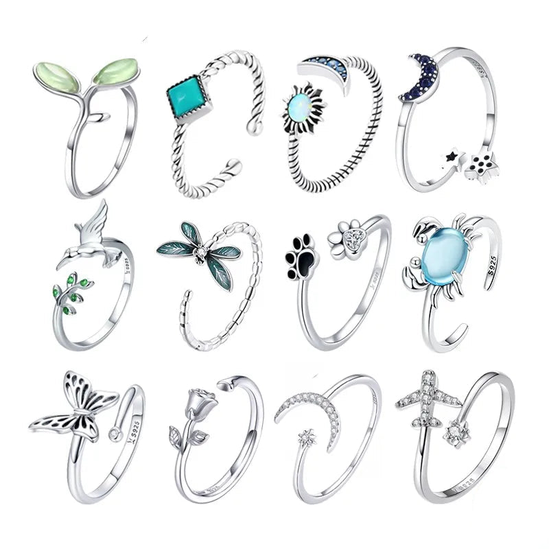 WOSTU 925 Silver Open Ring - Adjustable Wedding Band