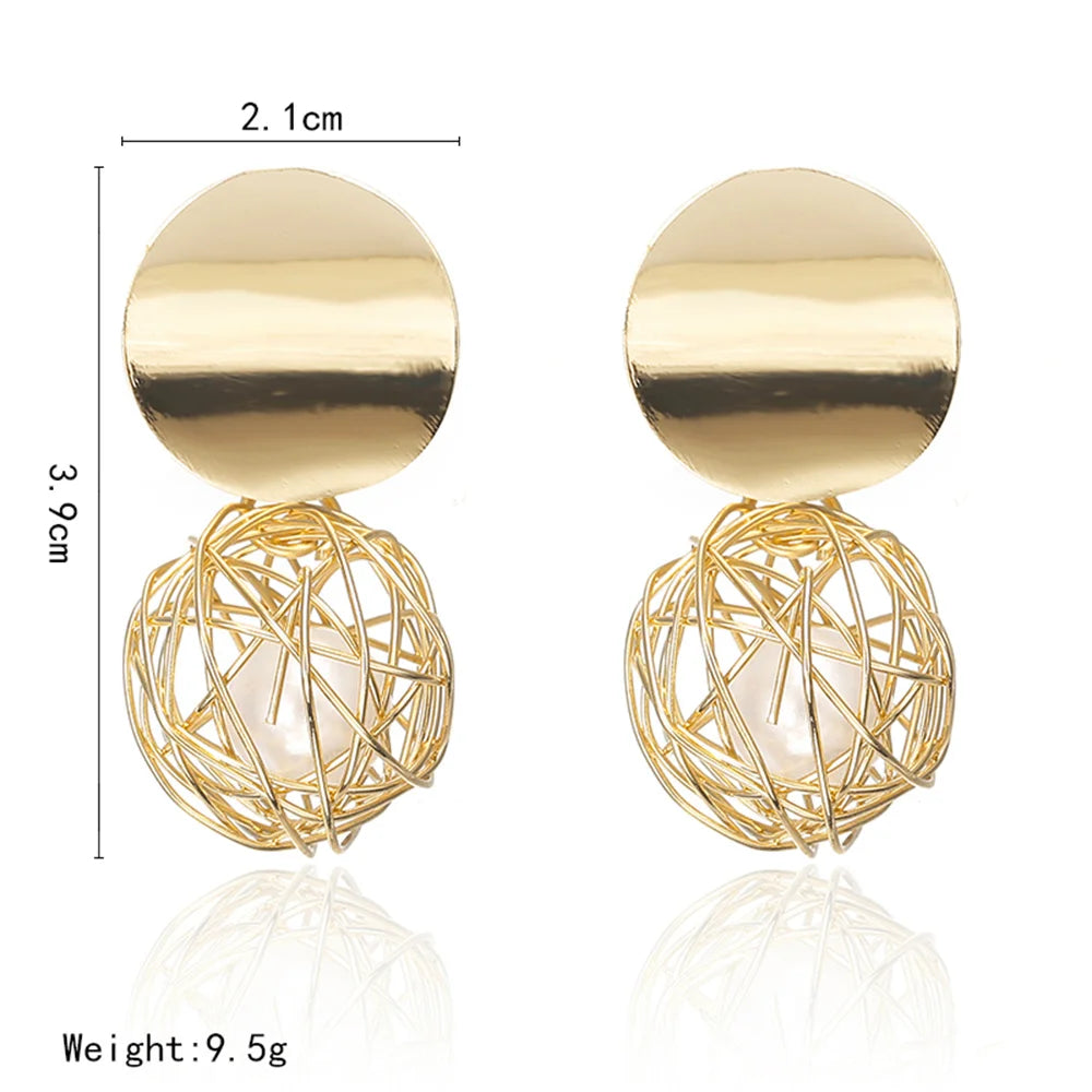Trendy Twist Wire Ball Dangle Earrings - Golden Geometric