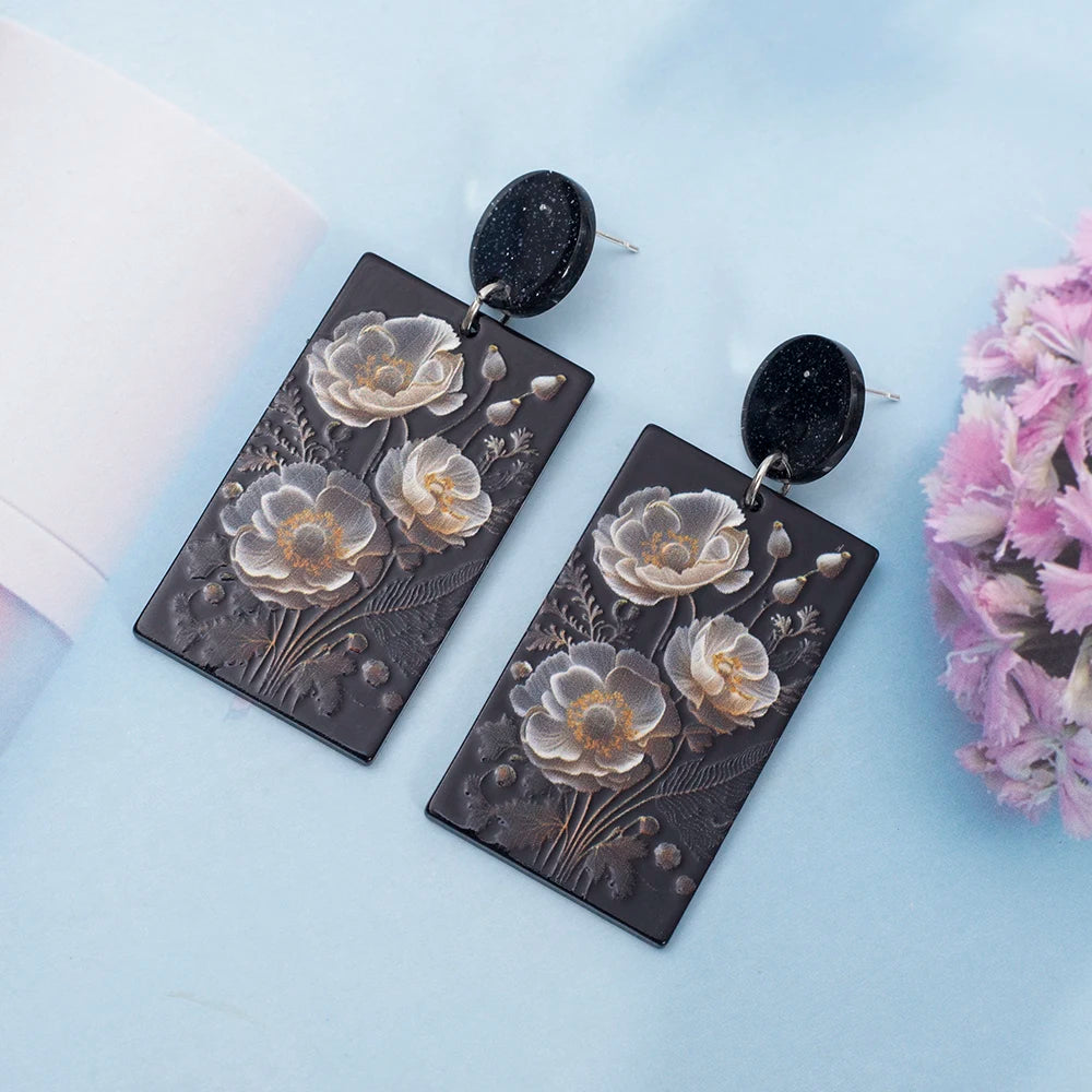 Black Acrylic 3D Flower Earrings - 2026 Vintage Elegant