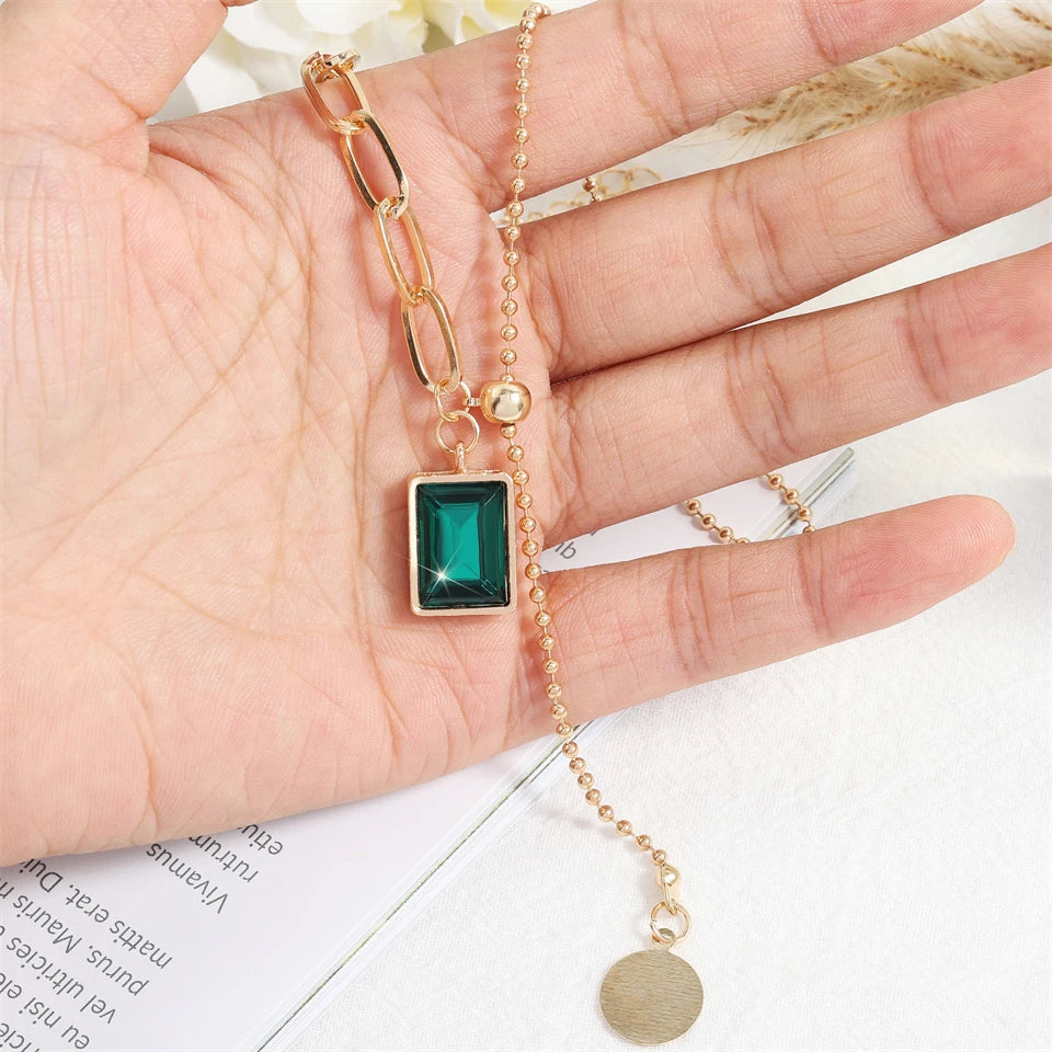 Yupsk Green Square Zircon Necklace - 316L Steel Vintage