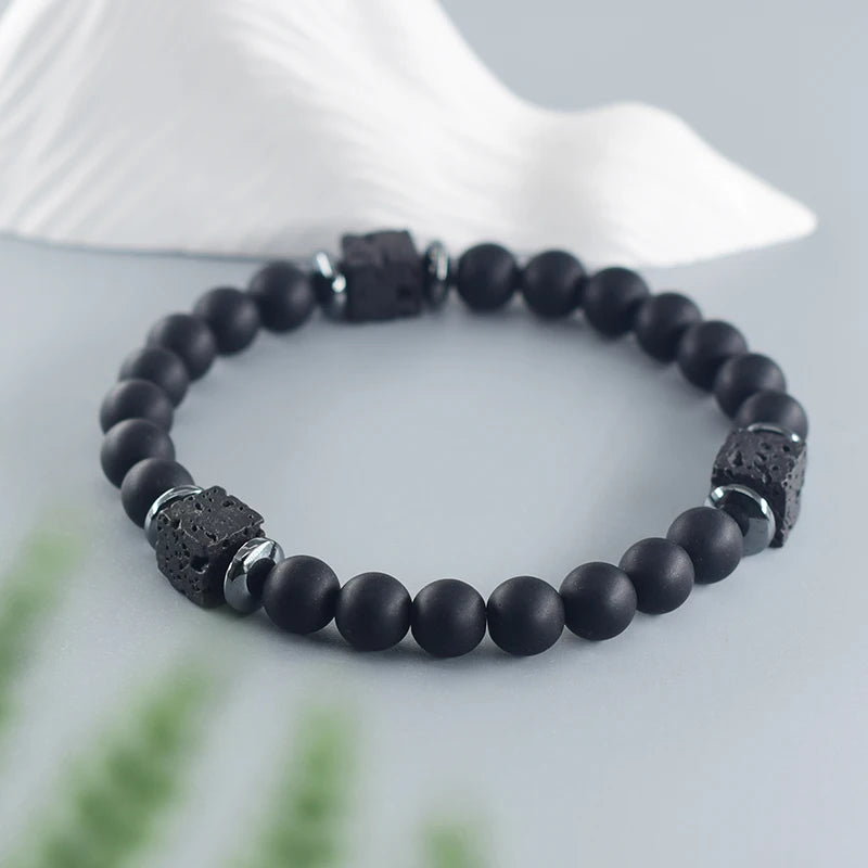 Retro Black Volcanic Bracelet - Frosted Onyx Lava Beads