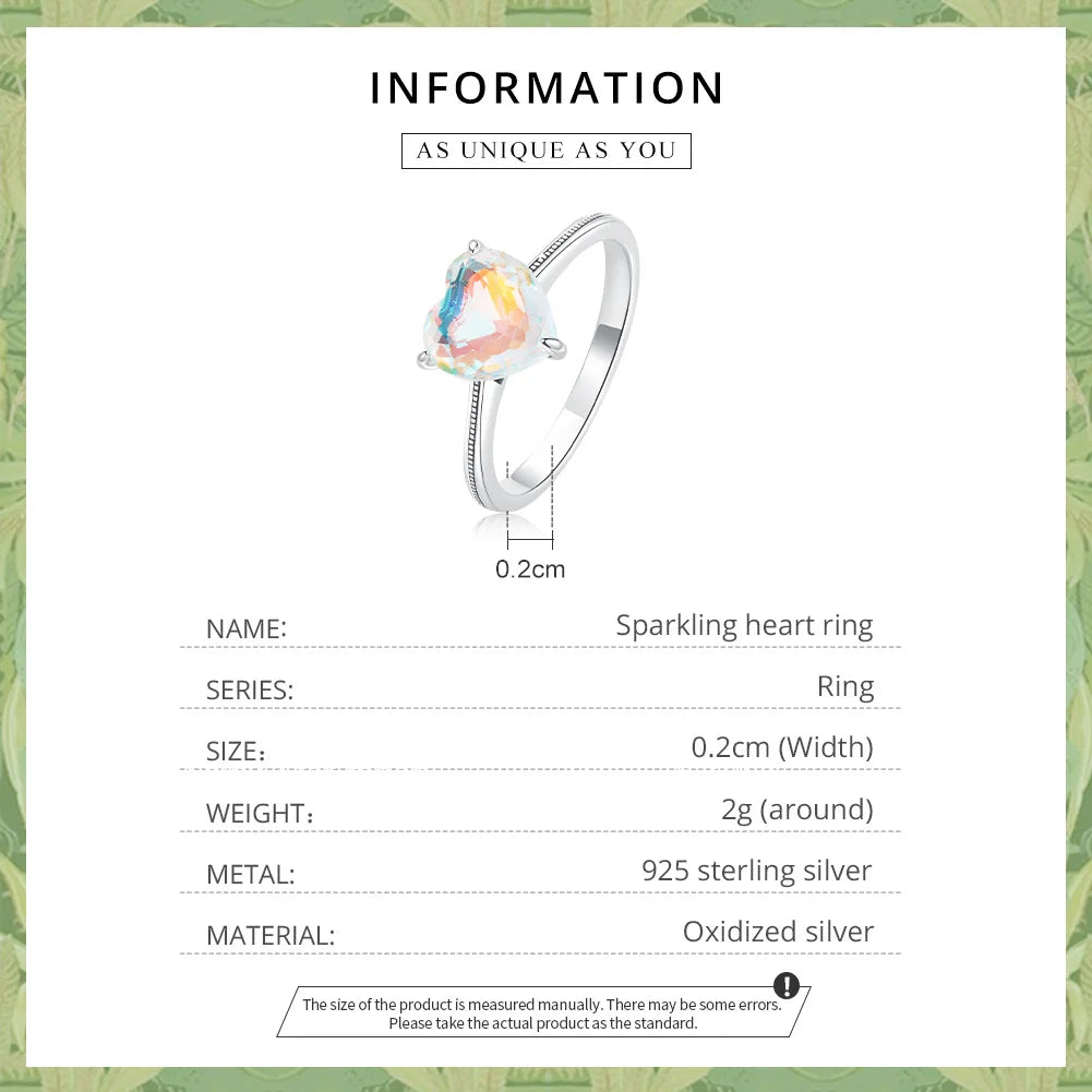 BAMOER 925 Silver Sparkling Heart Ring - Eternity Band