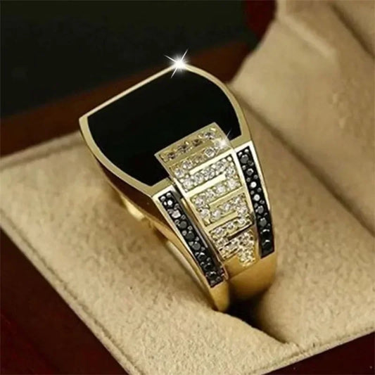 Gold & Black Stone Men's Ring - Punk Luxury