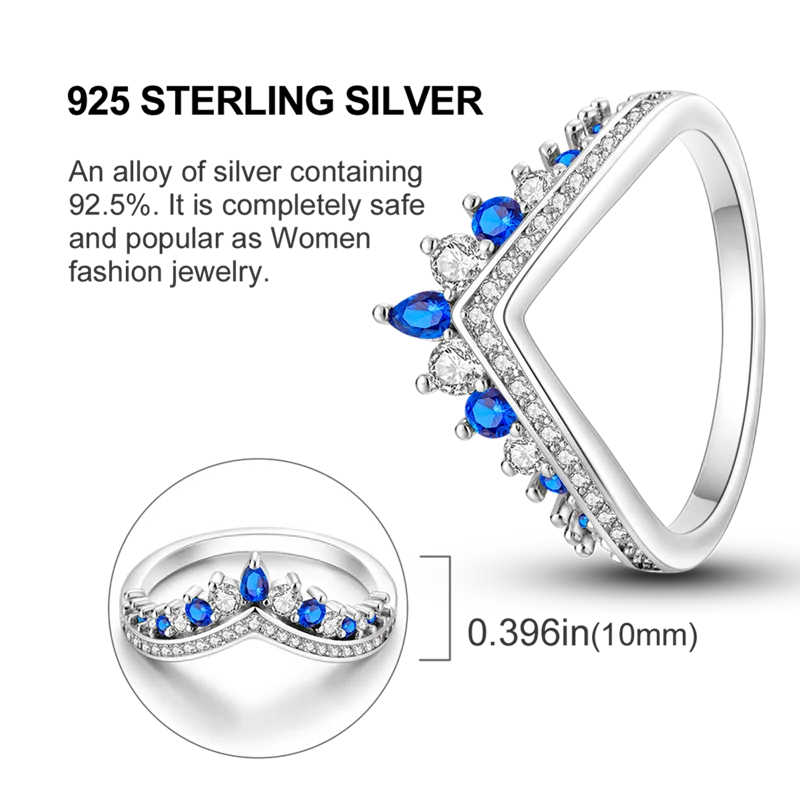 925 Sterling Silver Star & Moon Ring - Blue Zircon