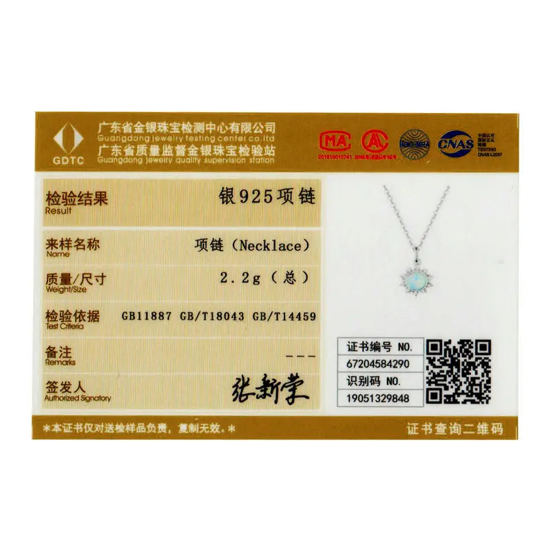 BAMOER 925 Silver White Opal Sun Necklace - Apollo Chain