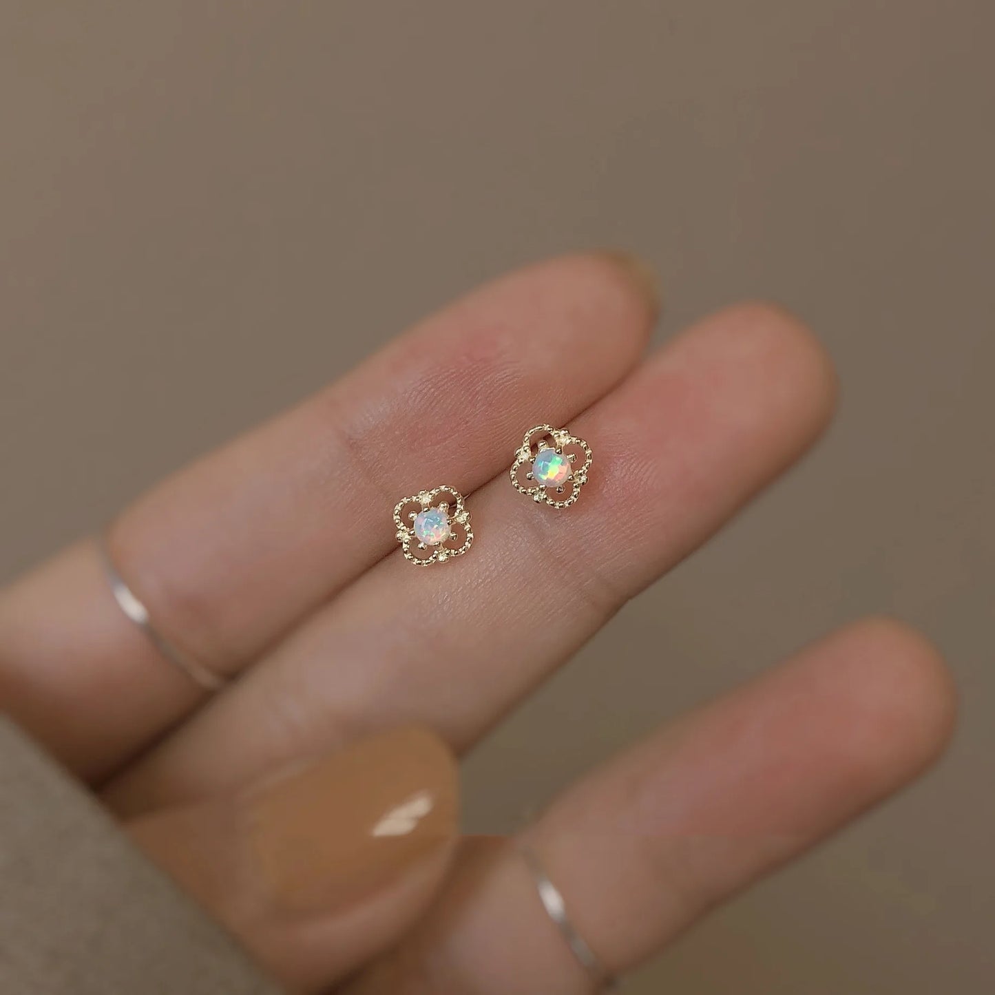 925 Silver Needle Shiny Zircon Stud Earrings - Gold Plating