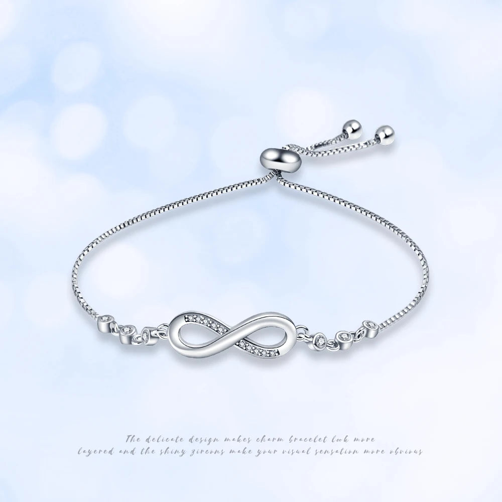 PANDACH 925 Silver Infinity Bracelet - Adjustable 8 Word