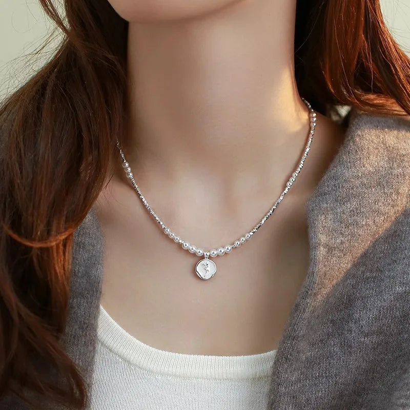 925 Silver Pearl Thin Chain Necklace - Trendy Simple Elegant
