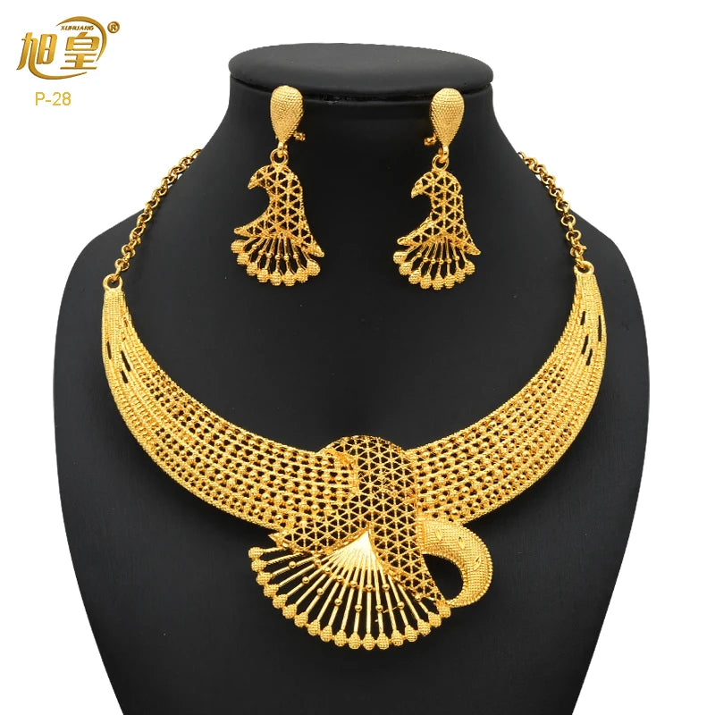 XUHUANG Luxury Flower Necklace Set - Dubai Gold African Indian