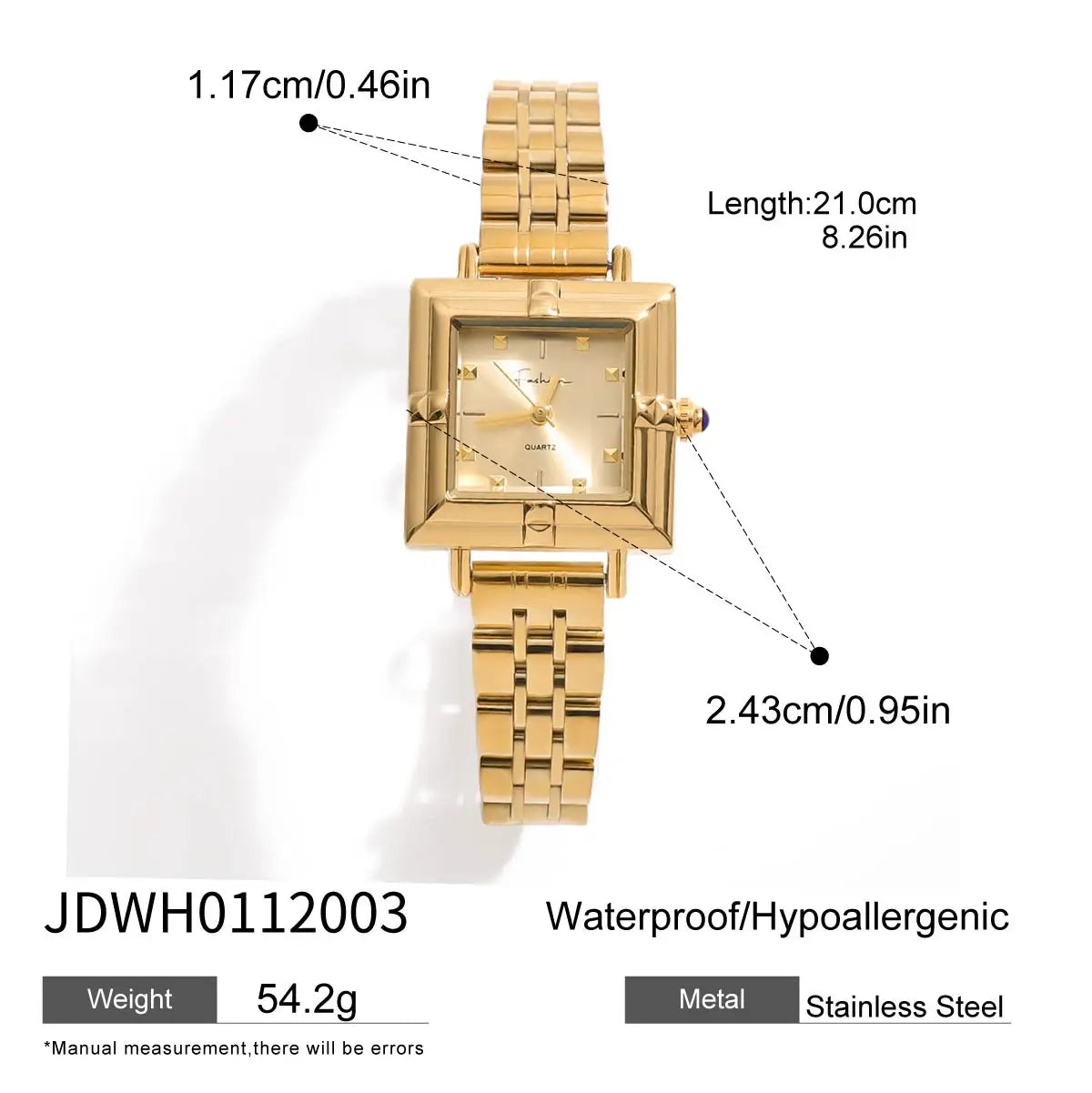 Uworld Heart Zircon Bracelet - Square Geometric Wide Face