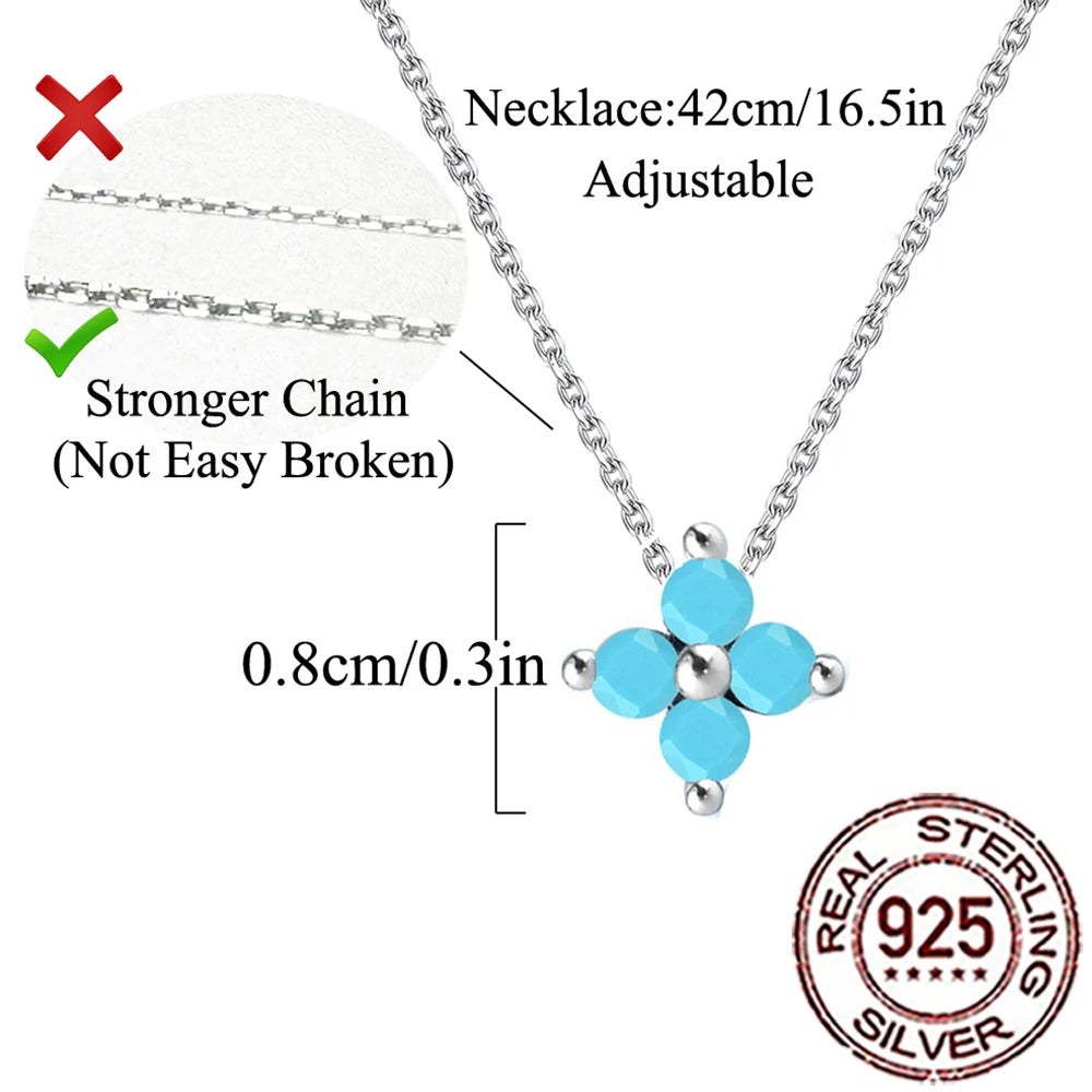 QooLady 925 Silver Four-Leaf Turquoise Necklace - Lucky Blue