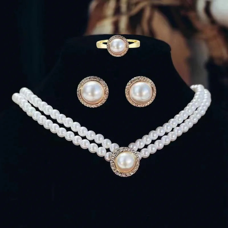 Elegant White Pearl Jewelry Set - 3-Piece Bridal Collection