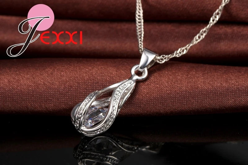 925 Sterling Silver CZ Jewelry Set - Water Drop Design