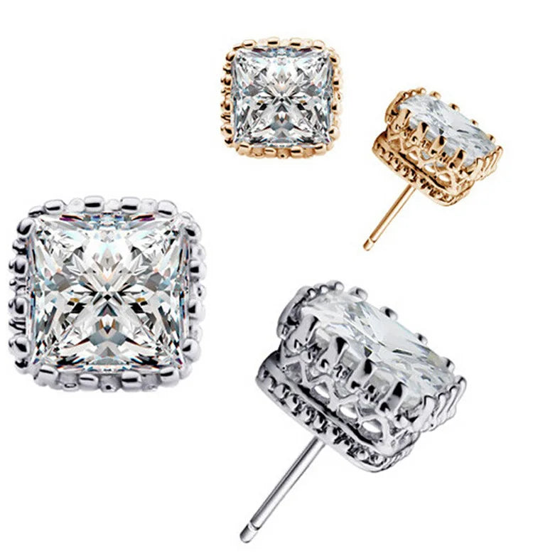 925 Silver 6MM Square CZ Stud Earrings - Genuine Fast Ship