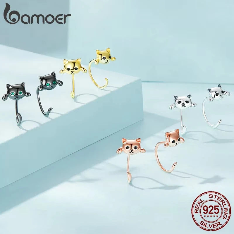 BAMOER 925 Silver Cat Tail Stud Earrings - 4 Colors