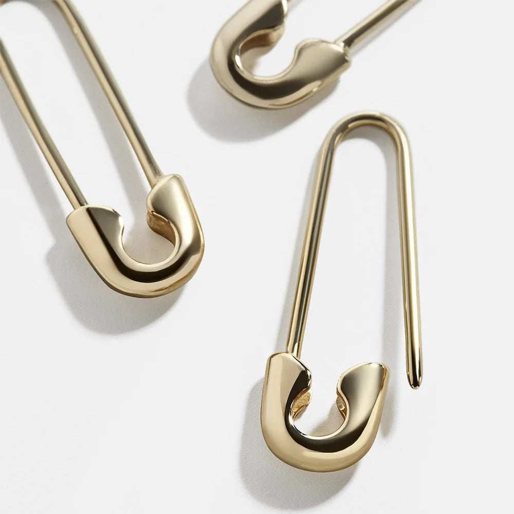 Minimalist Safety Pin Earrings - U-Shaped Gold Lock