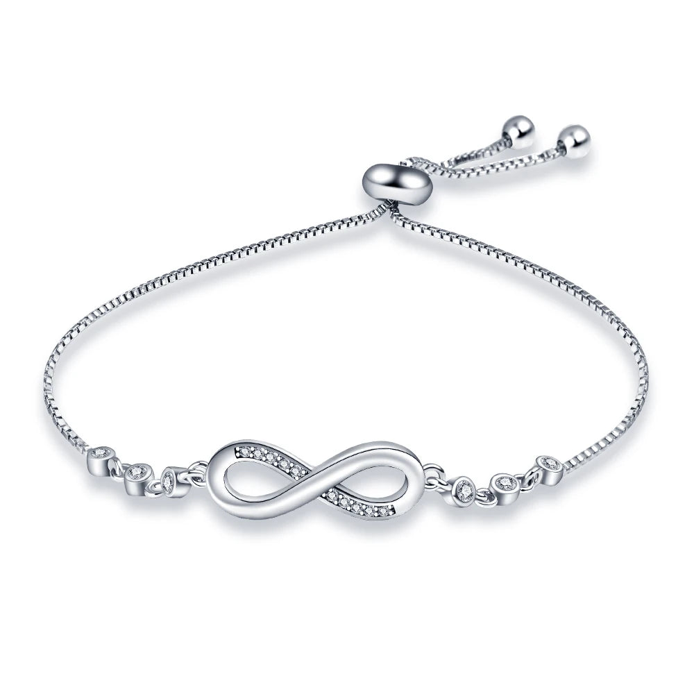 PANDACH 925 Silver Infinity Bracelet - Adjustable 8 Word