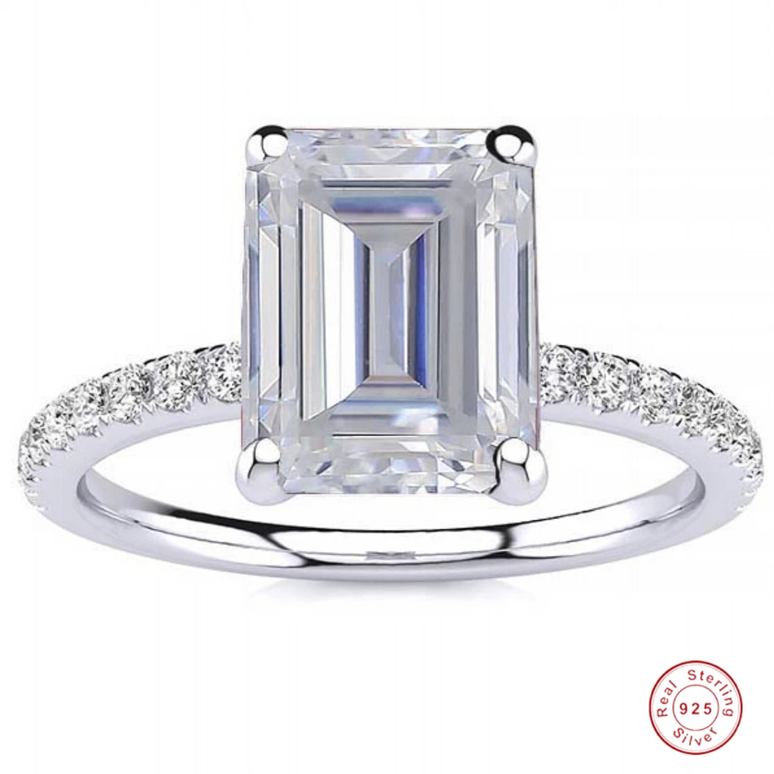 Eternity 925 Silver Ring - Emerald Cut Diamond Band