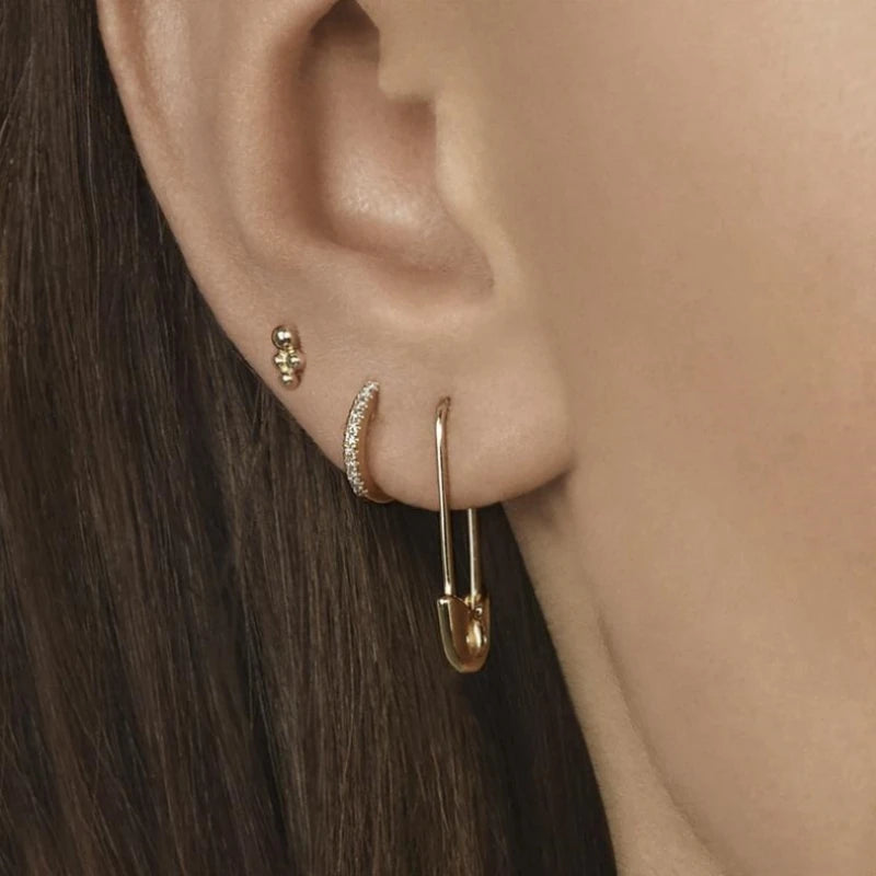 Minimalist Safety Pin Earrings - U-Shaped Gold Lock