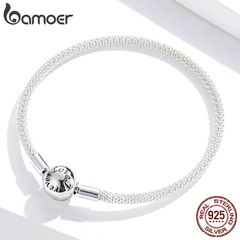 BAMOER 925 Silver Love Forever Snake Chain Bracelet - DIY Charm