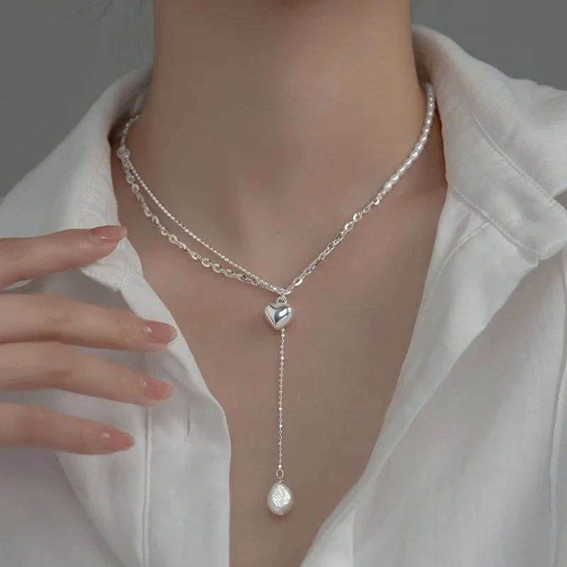 925 Silver Pearl Thin Chain Necklace - Trendy Simple Elegant