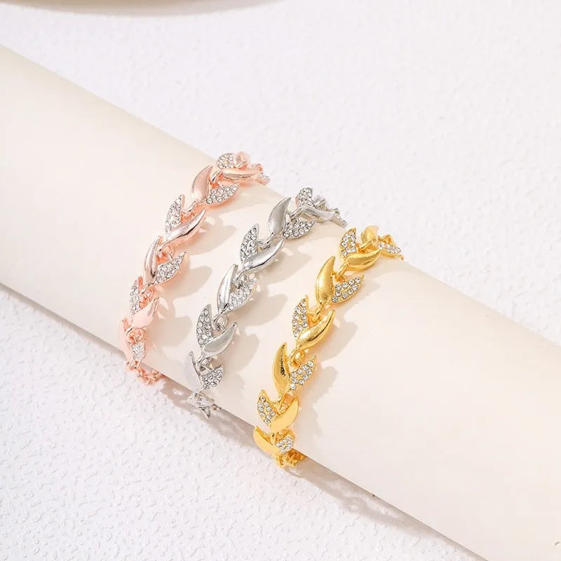 Luxury Love Braided Leaf Bracelet - Crystal Wedding Charm