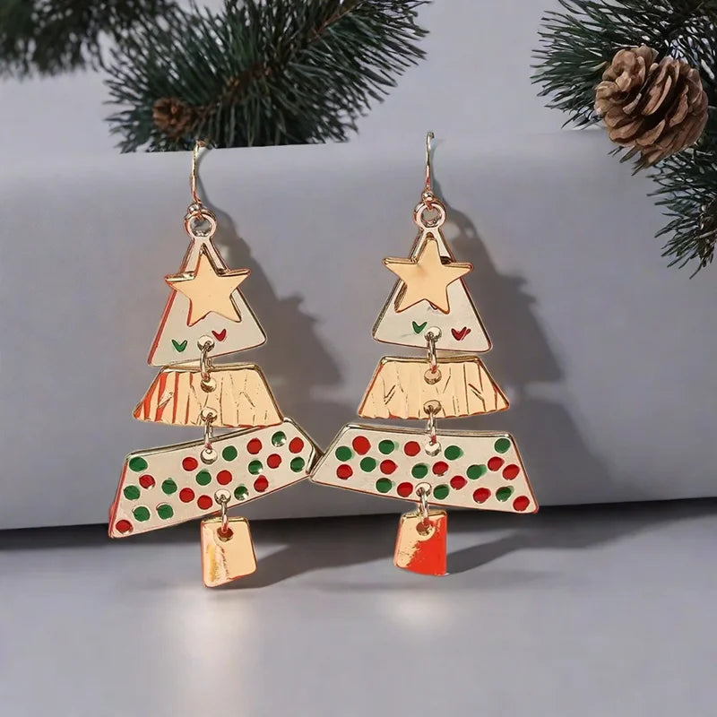 Christmas Tree Star Earrings - Rotating Pendant Design