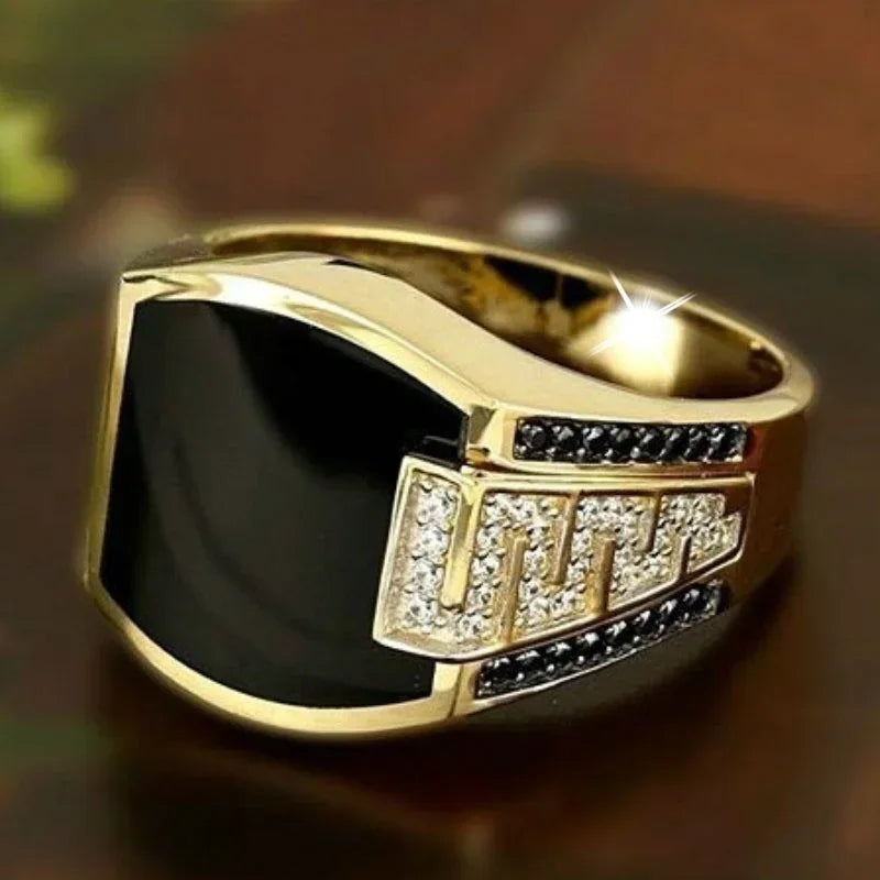 Gold & Black Stone Men's Ring - Punk Luxury