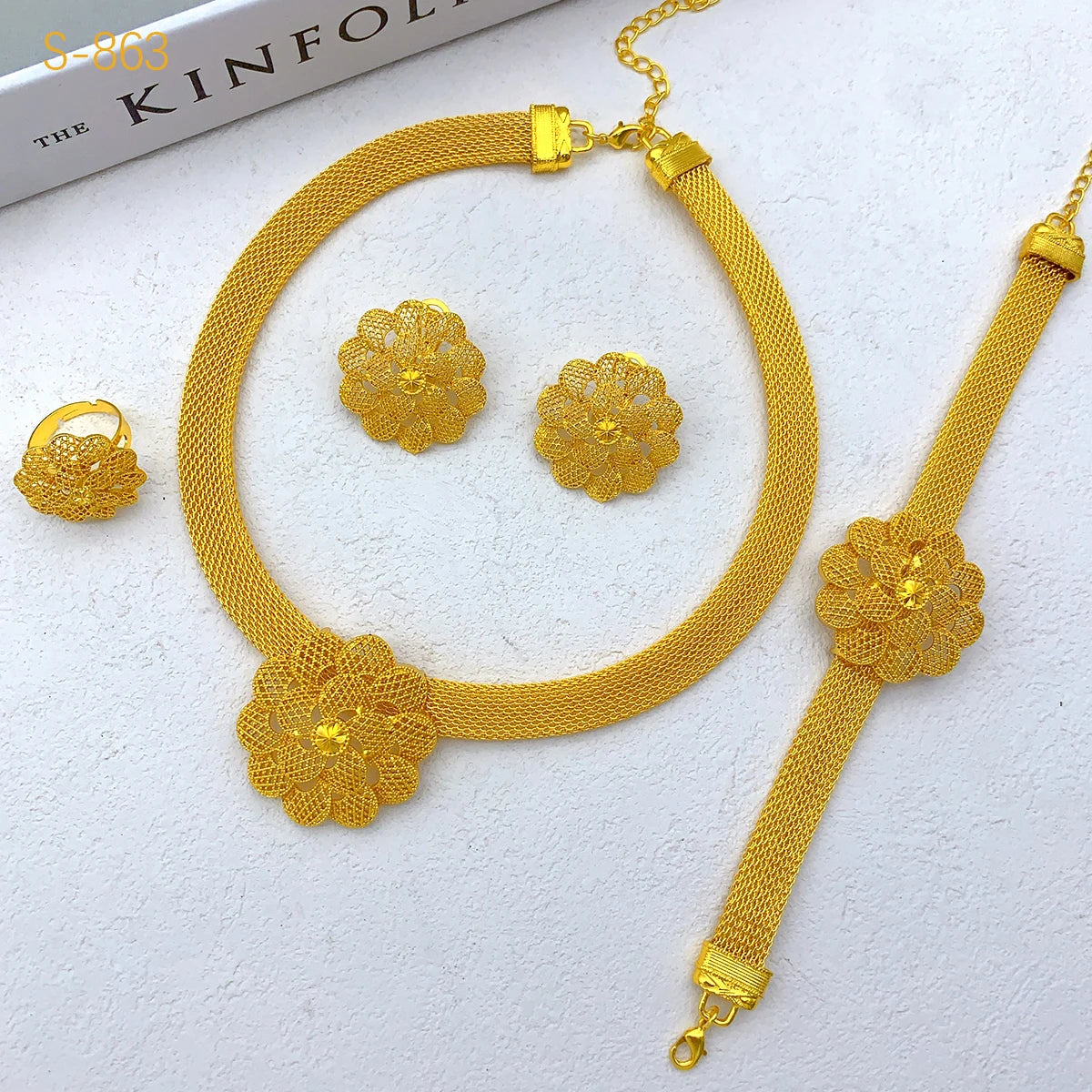 XUHUANG Luxury Flower Necklace Set - Dubai Gold African Indian