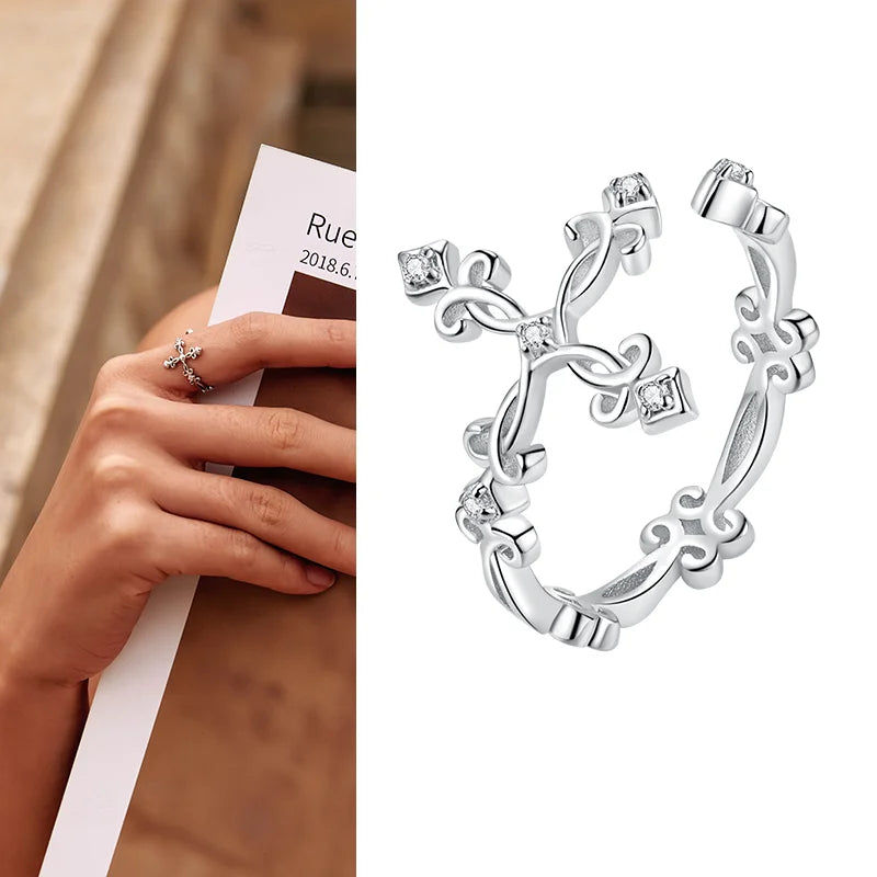 WOSTU 925 Silver Open Ring - Adjustable Wedding Band