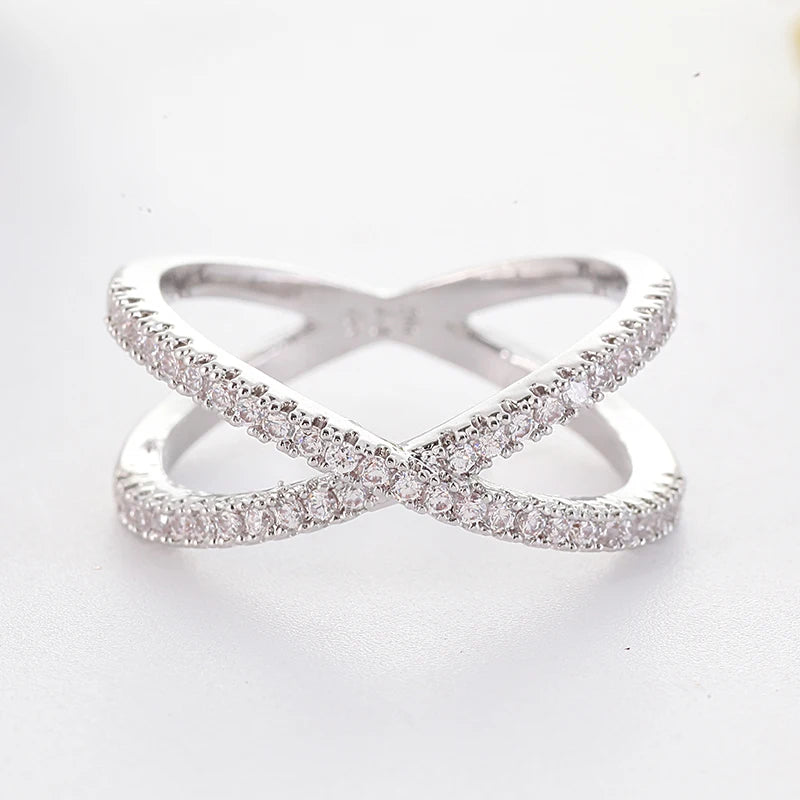 X-Shape Cross Crystal Ring - Infinite Zirconia Design