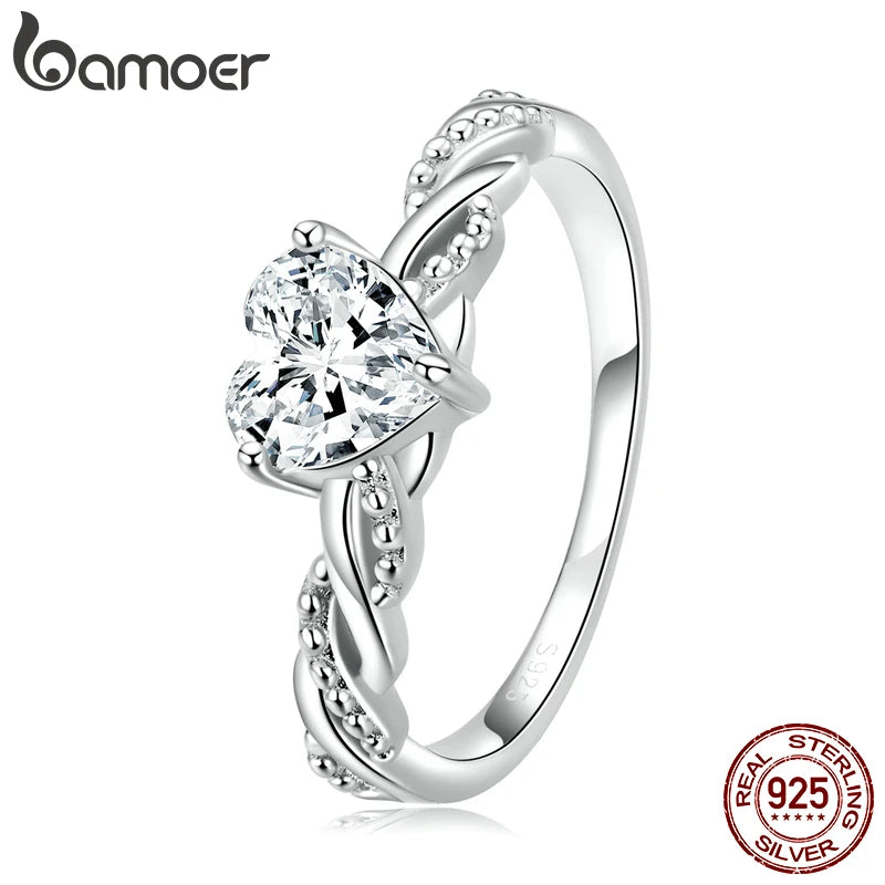 BAMOER 925 Silver Romantic Heart Ring - Shining Stone