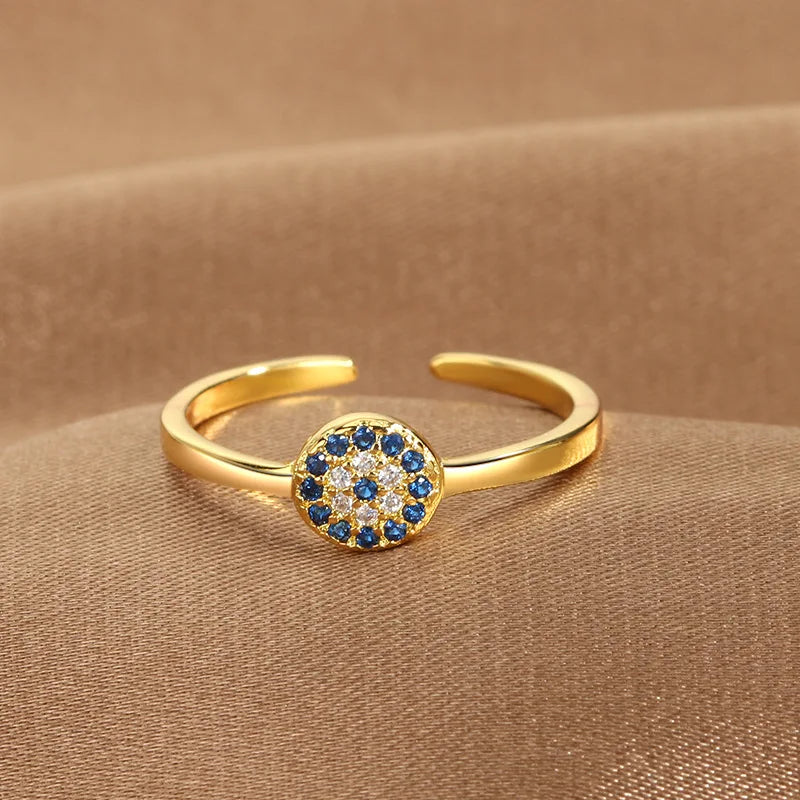 YILUOCD Evil Eye Ring - Blue Zircon Adjustable