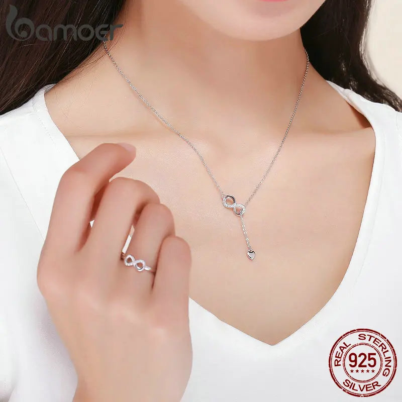 BAMOER 925 Silver Infinity Love Necklace - Forever Pendant