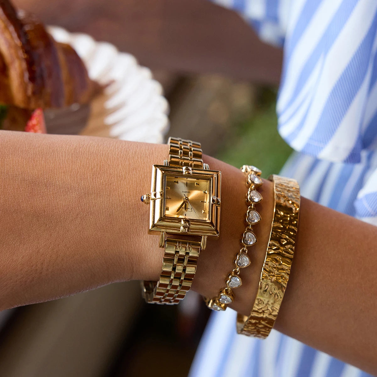 Uworld Heart Zircon Bracelet - Square Geometric Wide Face