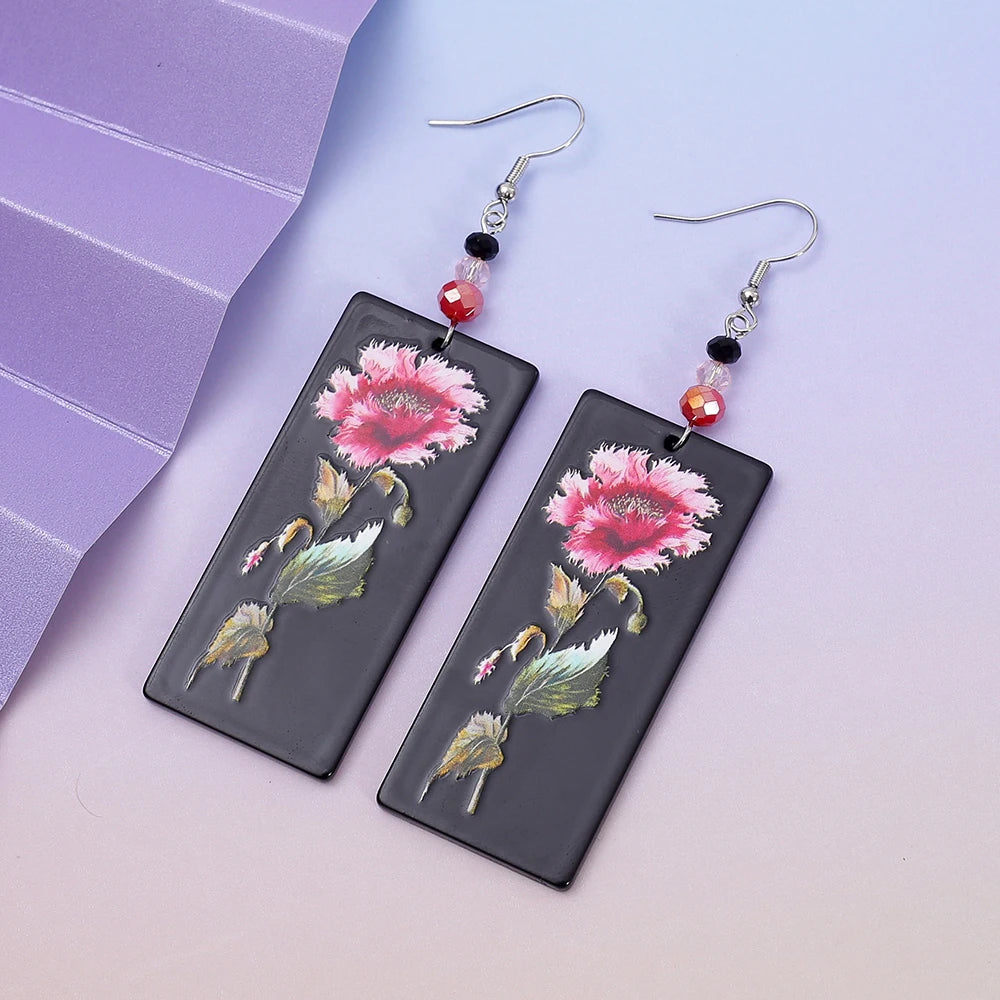 Black Acrylic 3D Flower Earrings - 2026 Vintage Elegant
