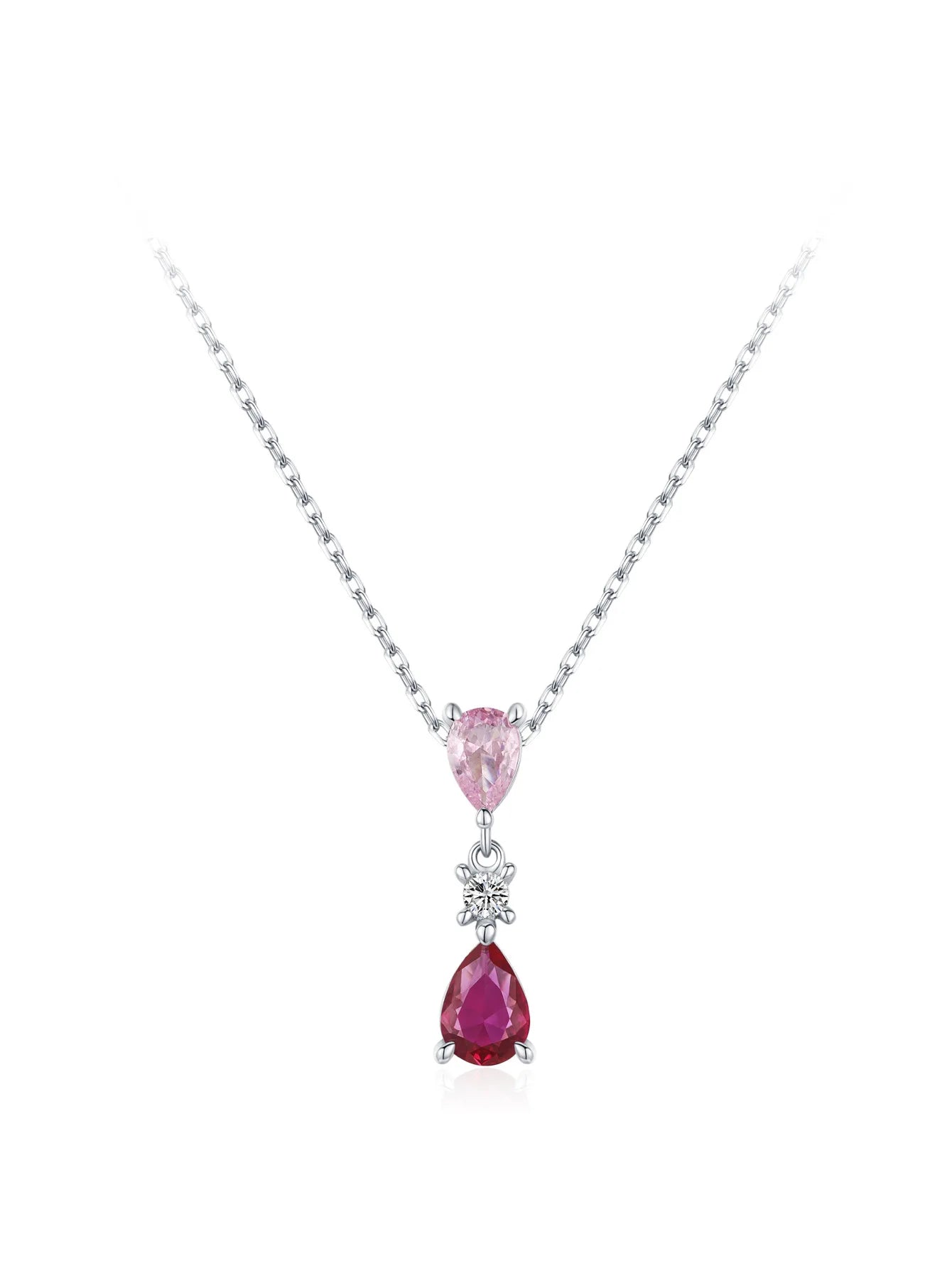 Mirrordust S925 Silver Pink Water Drop Set - Contrast Color Zircon