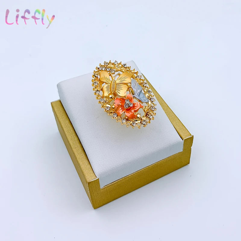 African Dubai Gold Jewelry Set - 4PC Wedding Bridal Flower