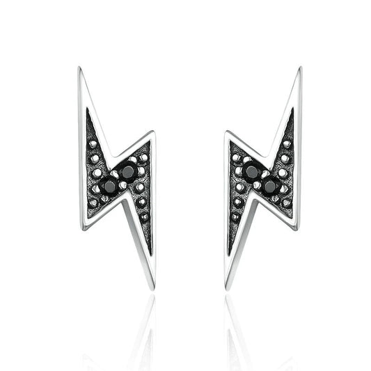 BAMOER 925 Silver Lightning & Black CZ Stud Earrings - Exquisite