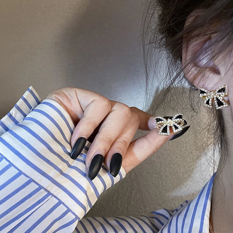 Trendy Rhinestone Bowknot Stud Earrings - Unique Design