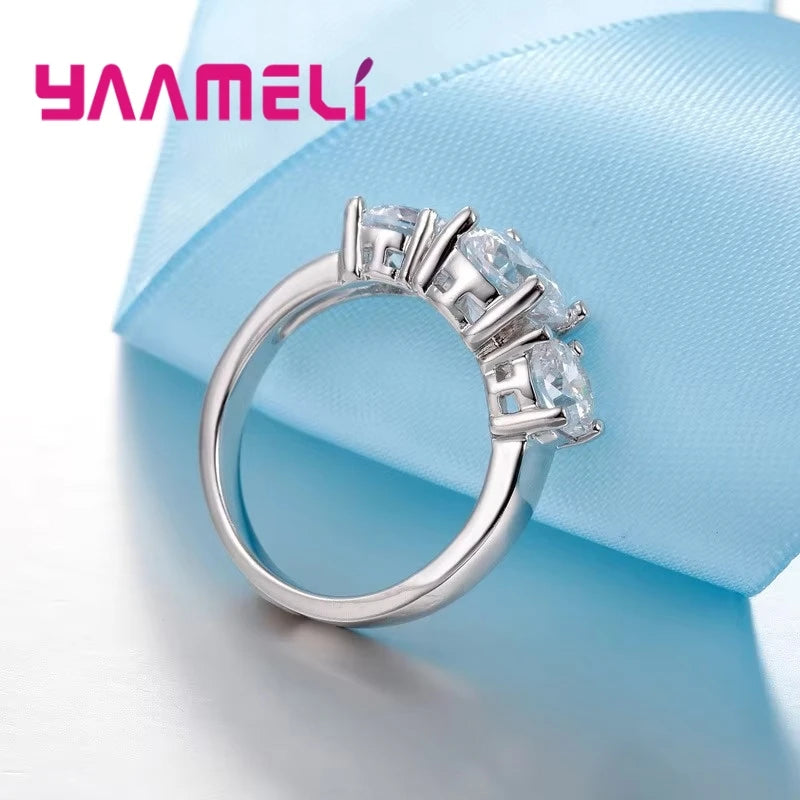 925 Sterling Silver 3-Stone CZ Ring - Prong Setting